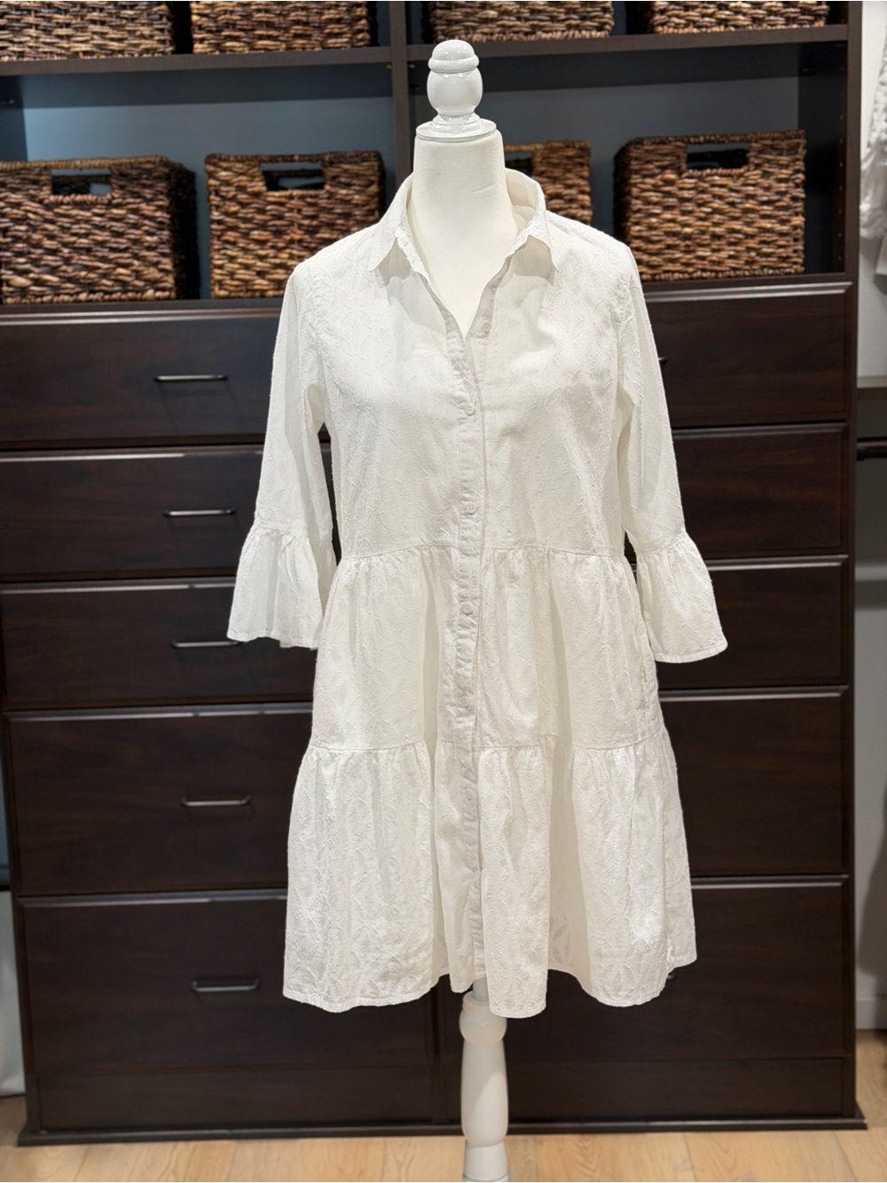 Tommy Bahama White Button-Front Textured Tiered Dress. Soft and comfy!
